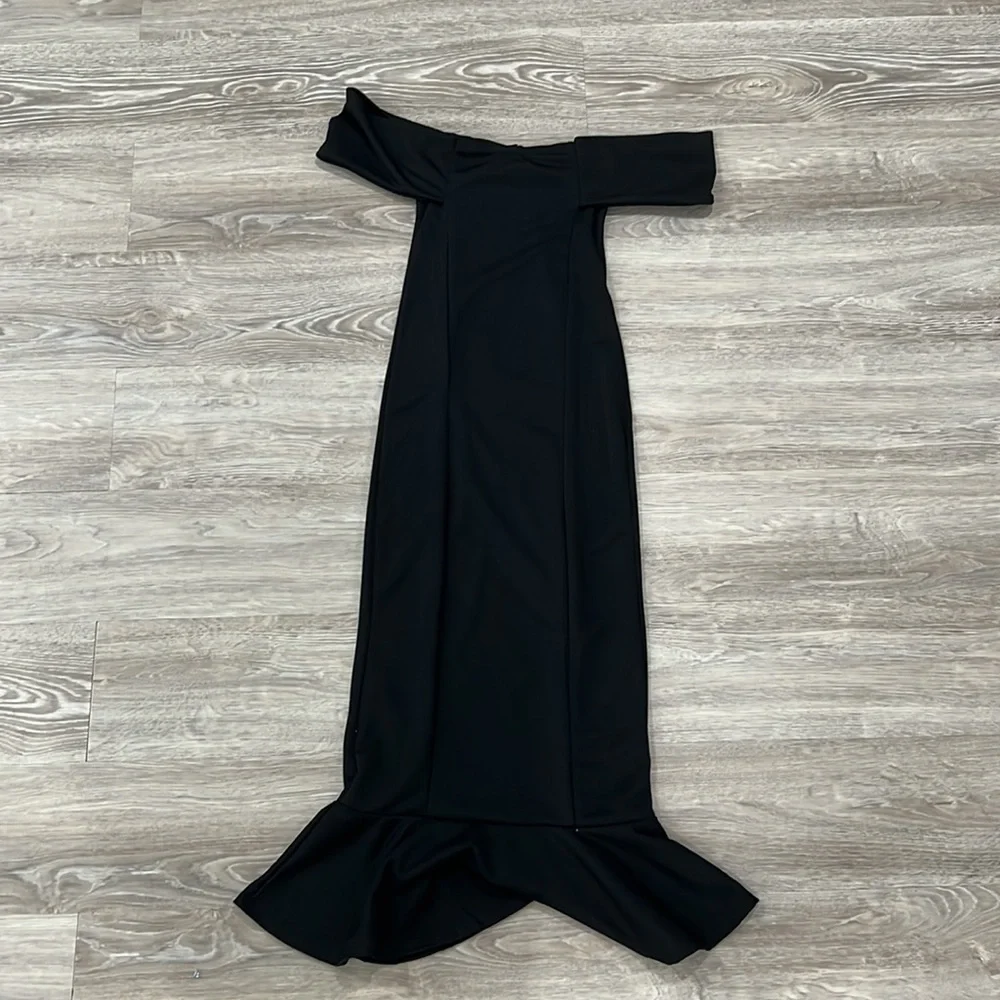 Pretty little thing black Bardot frill hem midi dress - Picture 3 of 8